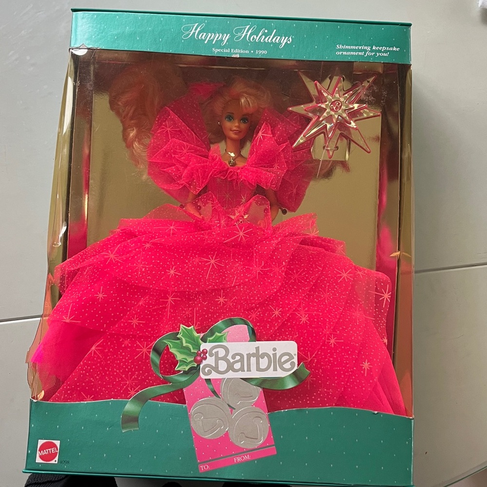 1990 Happy Holidays Special Edition Barbie Pink Dress Vintage Doll - Picture 3 of 5